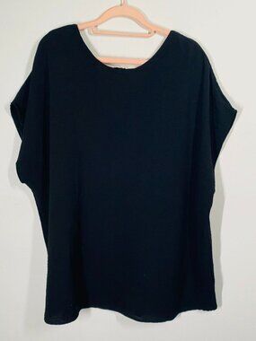 Loose-Fit Black Blouse With Tie-Back Detail 3XL 100% Polyester